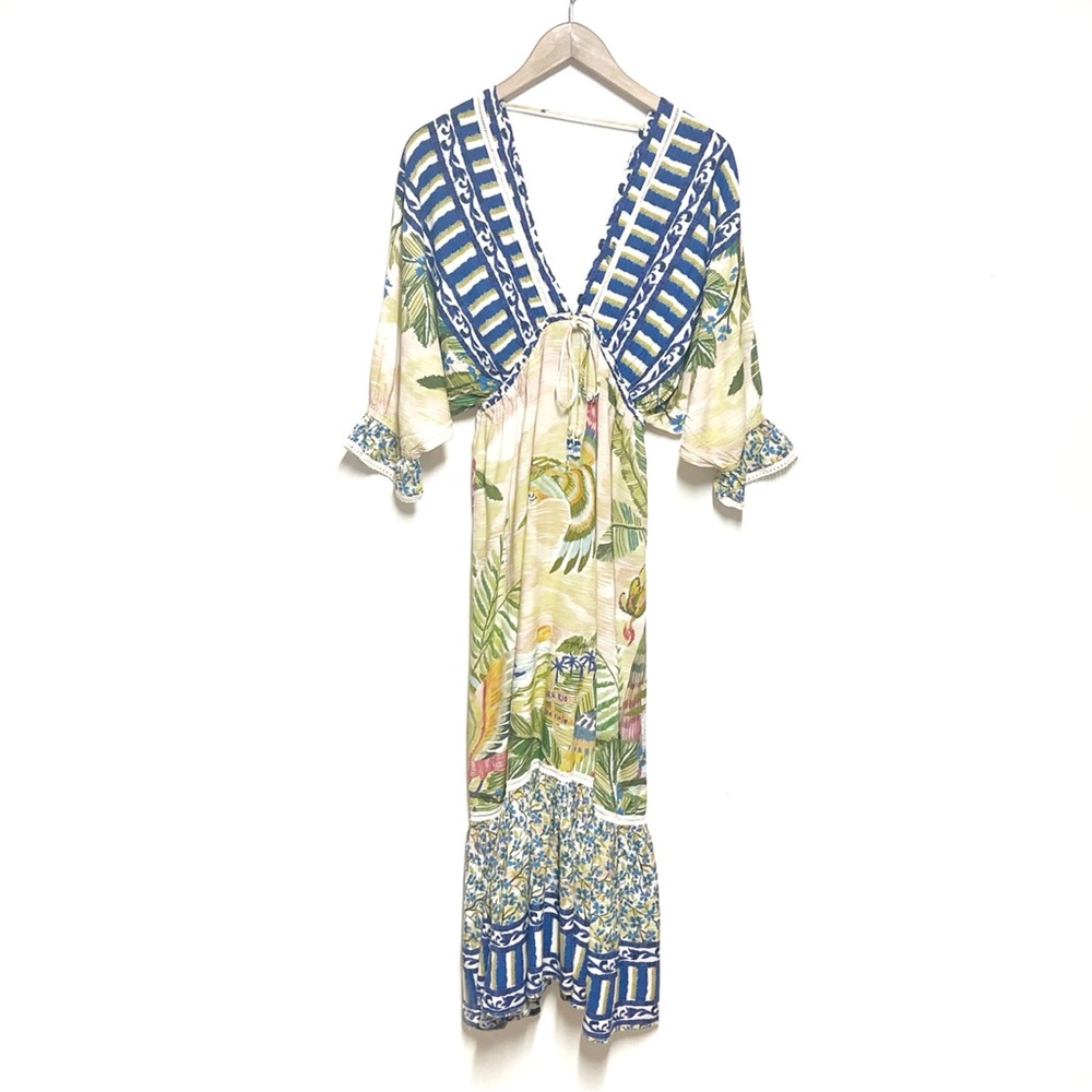Farm Rio Anthropologie Macaw Flight Maxi Dress Sz S US 4 - Picture 6 of 10